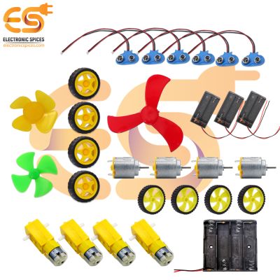 Combo of Dual Shaft Motor & Robot Wheel for School Science Project Kit (29 Items Get in One Pack- Multi Color)